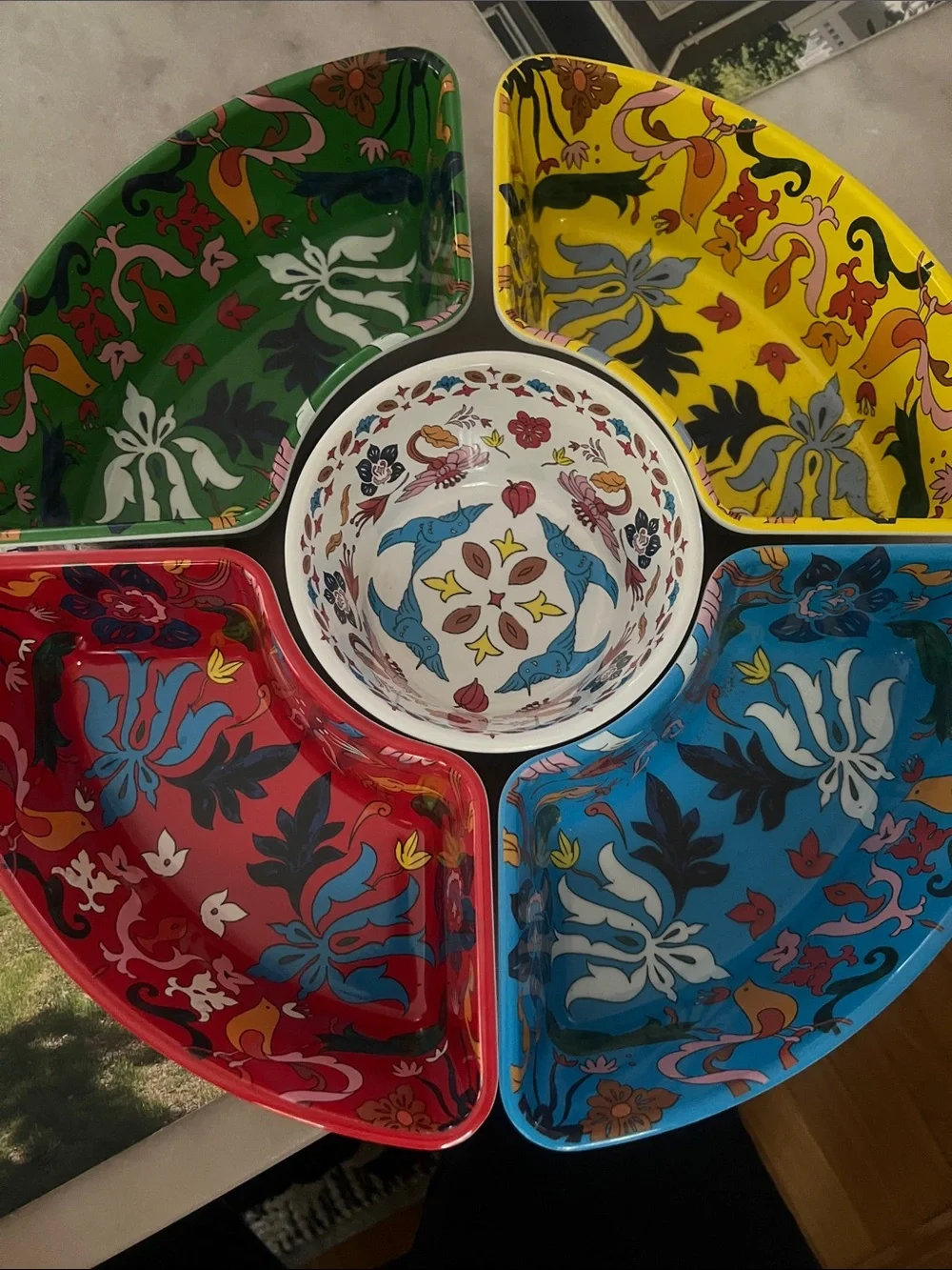 Colorful Floral plastic Chip and Dip Serving Set